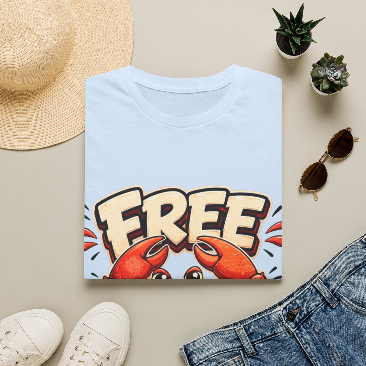 Free Crabs Adult T-Shirt — Funny Seafood Beach Graphic Tee