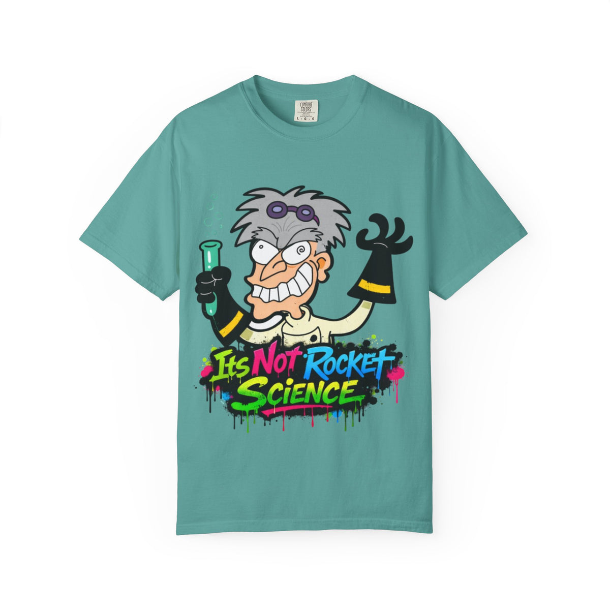 Science Cartoon  Adult T-Shirt — "It's Not Rocket Science" Lab Mad Scientist Tee
