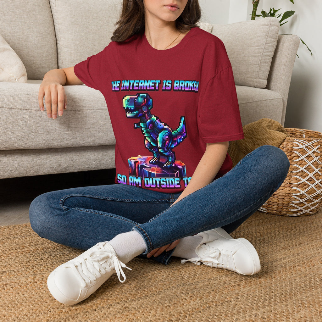 Internet Is Broke Adult  T-Shirt — Retro Pixel Dino "So Am I" Graphic Tee