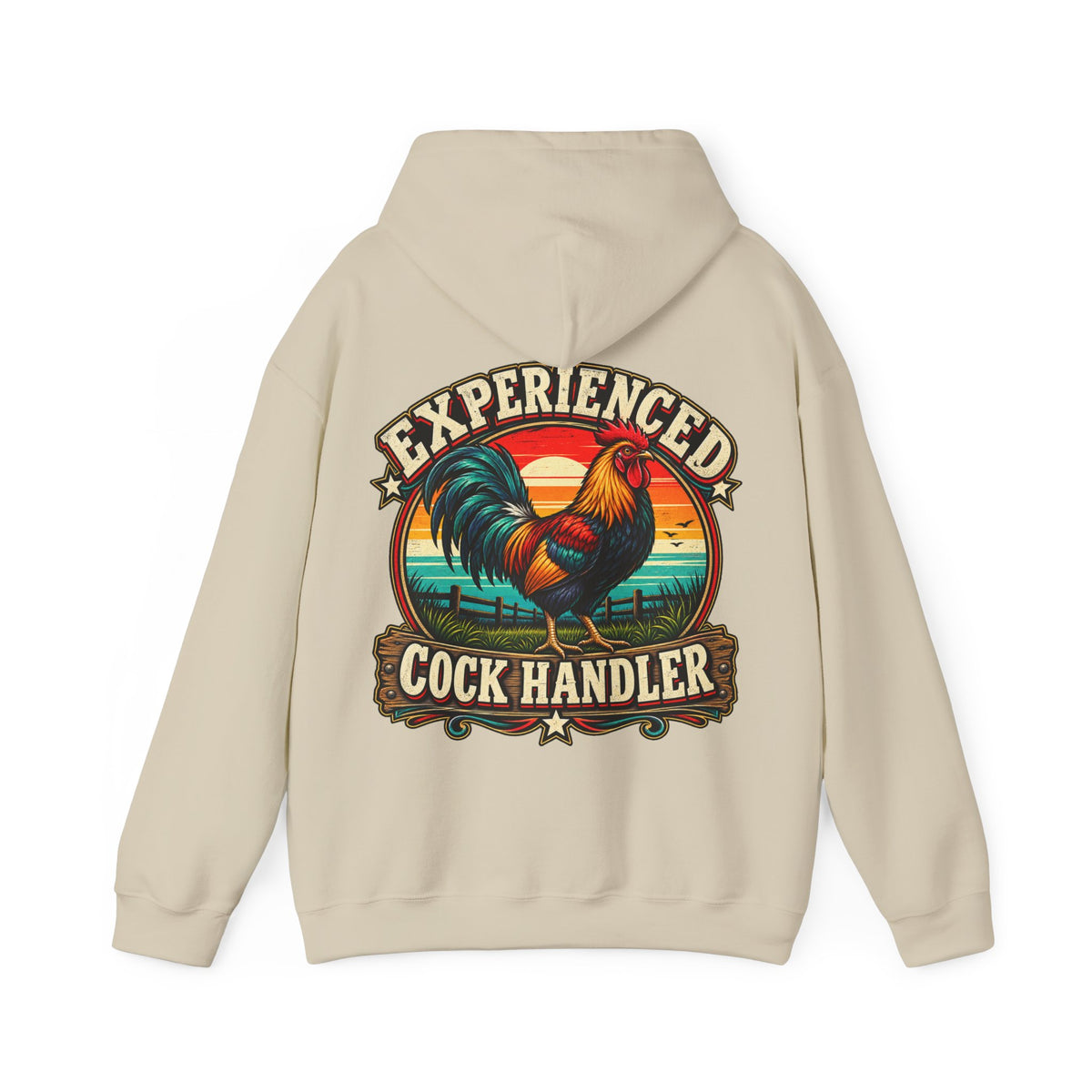 Adult Hoodie — "Experienced Cock Handler" Vintage Rooster Farm Humor Pullover