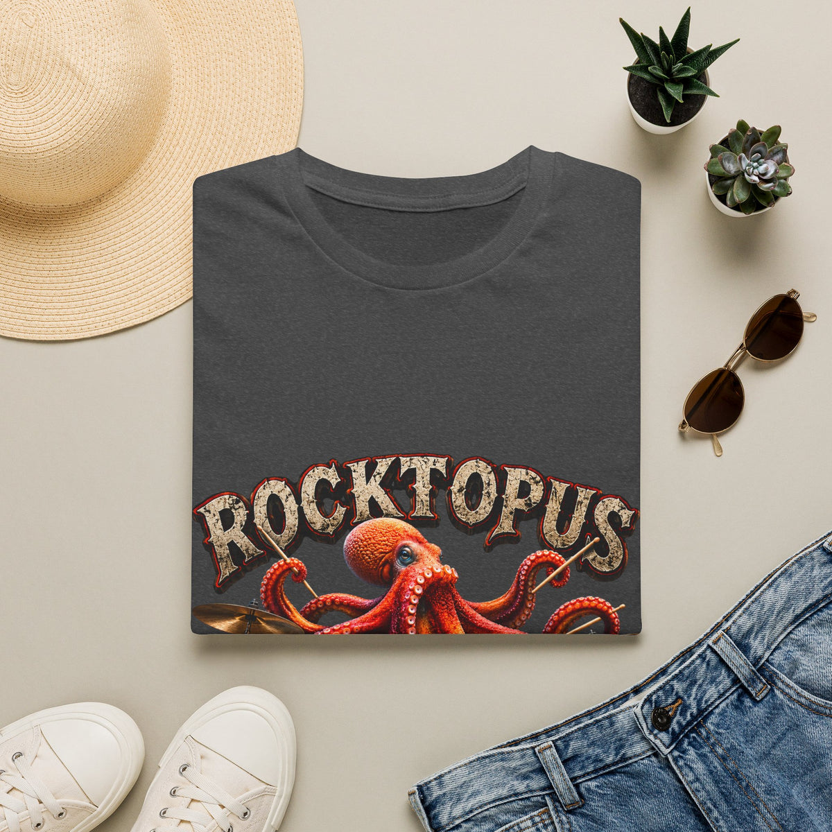 Rocktopus Drummer Adult T-Shirt — Octopus Band Vintage Rock Tee