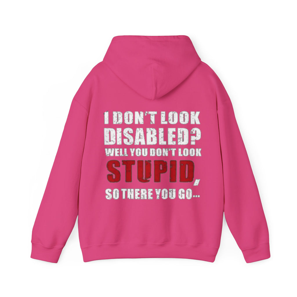 Adult Hoodie — “I Don’t Look Disabled? When You Don’t Look STUPID” Graphic Back Print