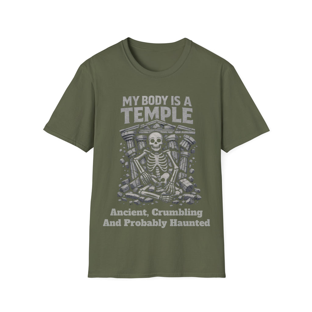 Temple Skeleton Adult T-Shirt — "My Body Is a Temple" Vintage Gothic Tee