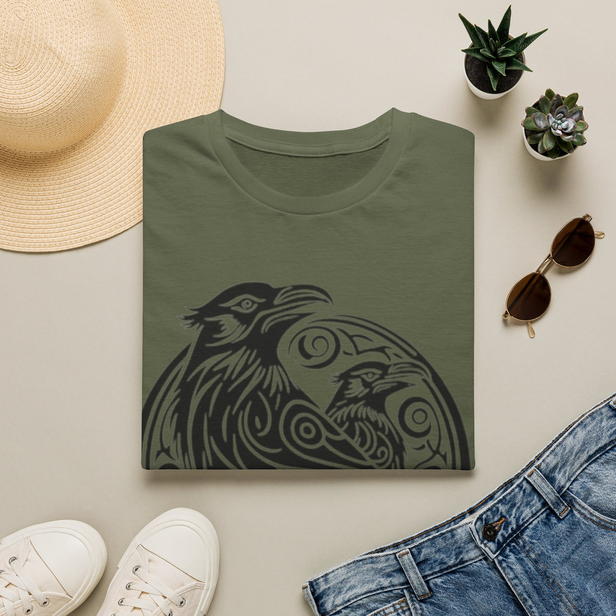 Odens Raven's Tribal Art Adult T-Shirt — Huginn and Muninn