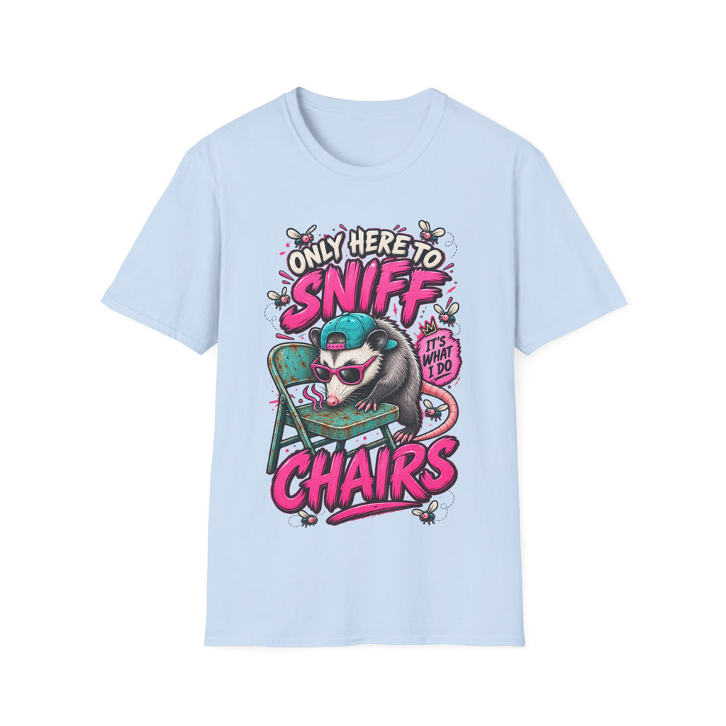 Adult T-Shirt — "Only Here to Sniff Chairs" Cute Ferret Graphic Tee