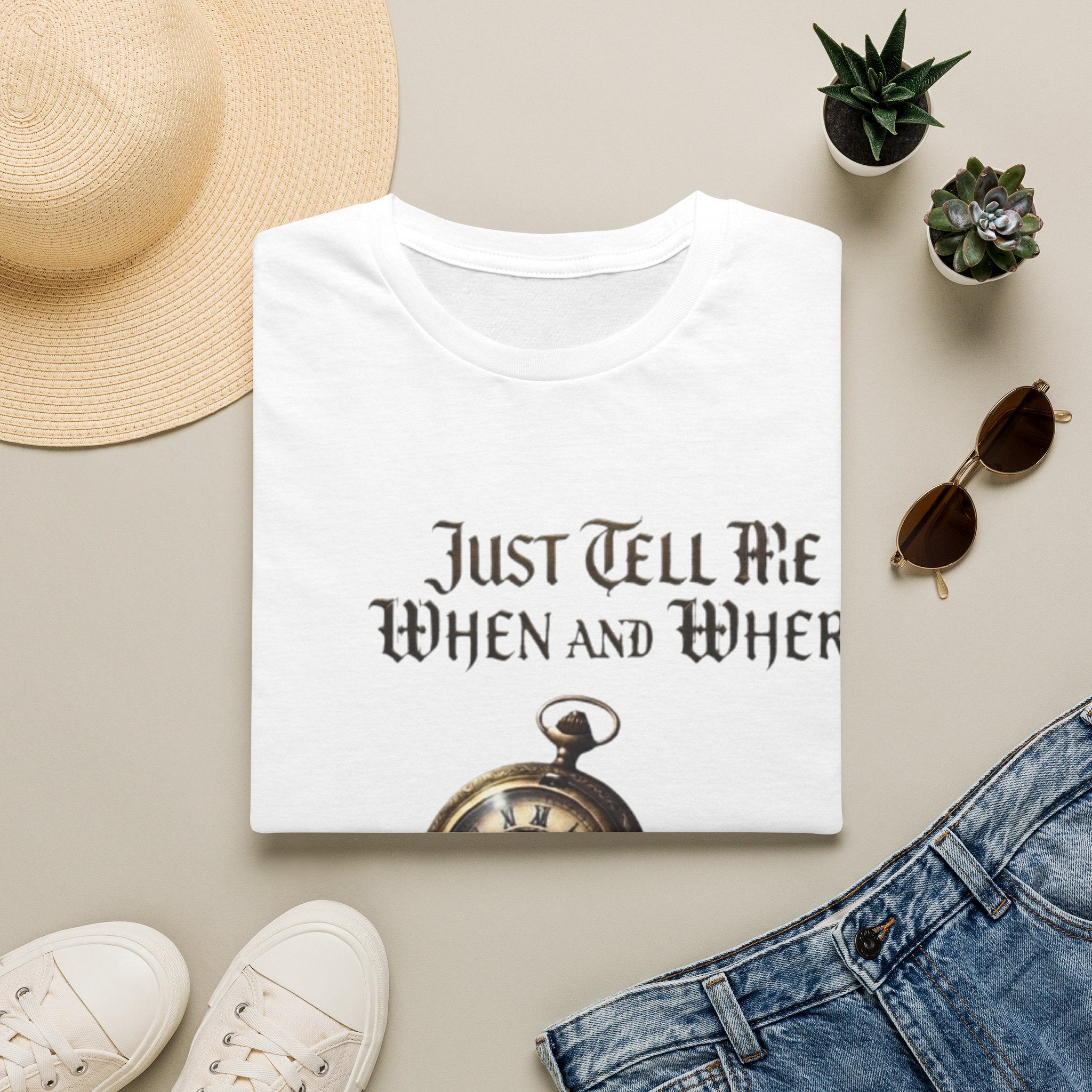 Pocket Watch Adult T-Shirt — "Just Tell Me When and Where" Vintage Timepiece Tee