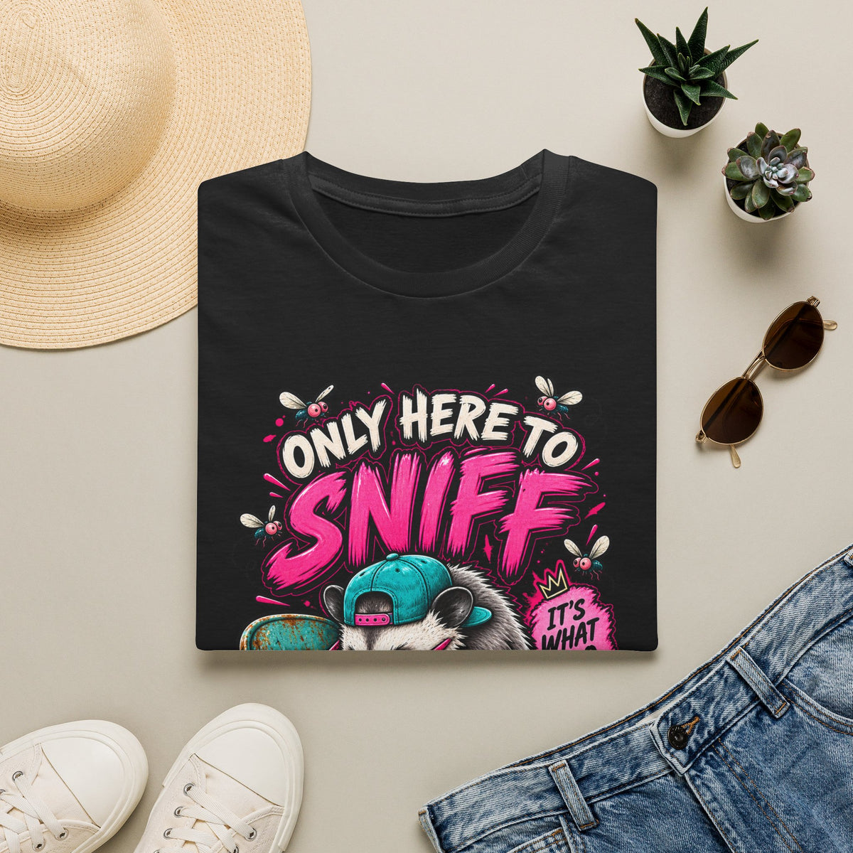 Adult T-Shirt — "Only Here to Sniff Chairs" Cute Ferret Graphic Tee