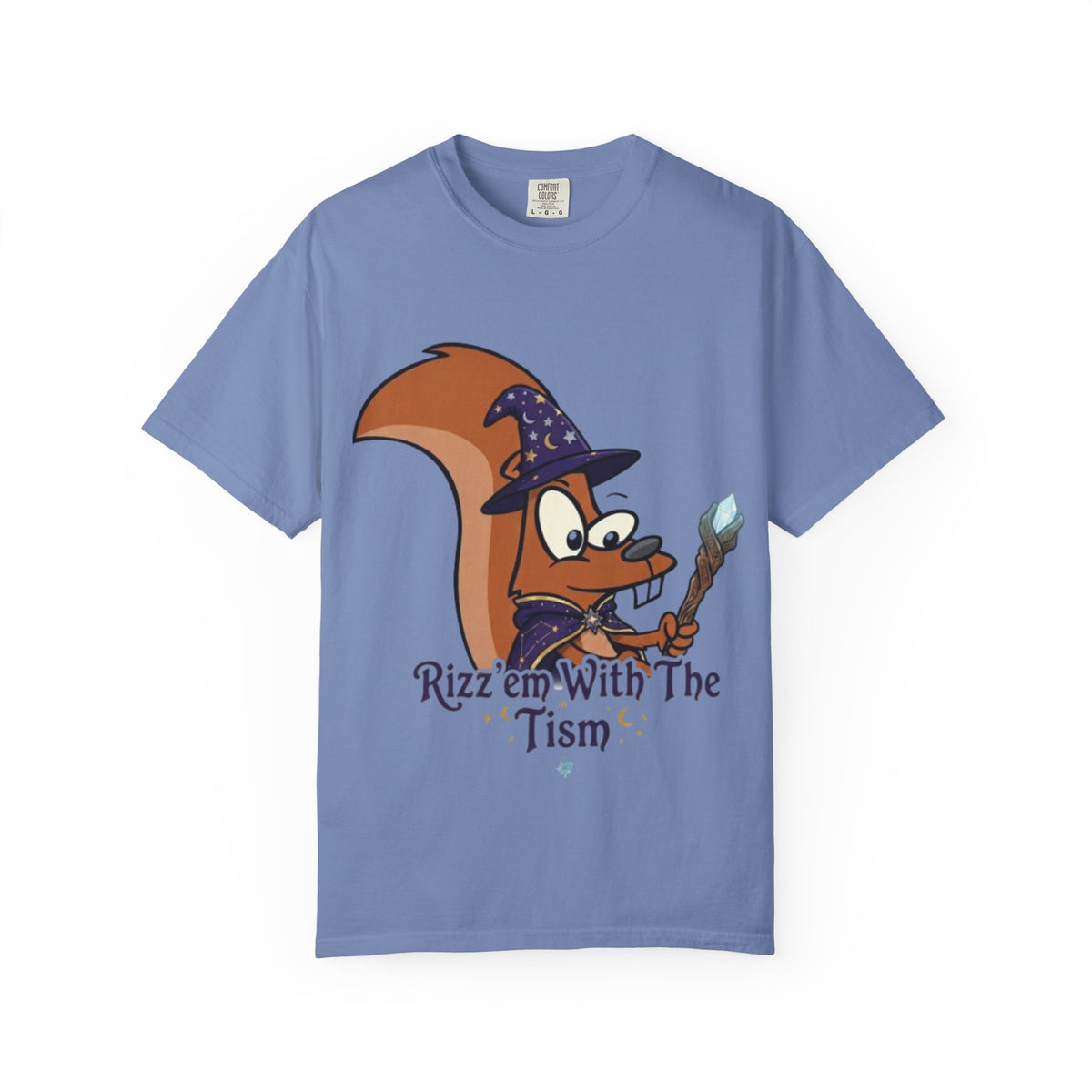 Wizard Squirrel Adult T-Shirt — "Rizz 'em With The Tism" Cute Magic Cartoon Tee
