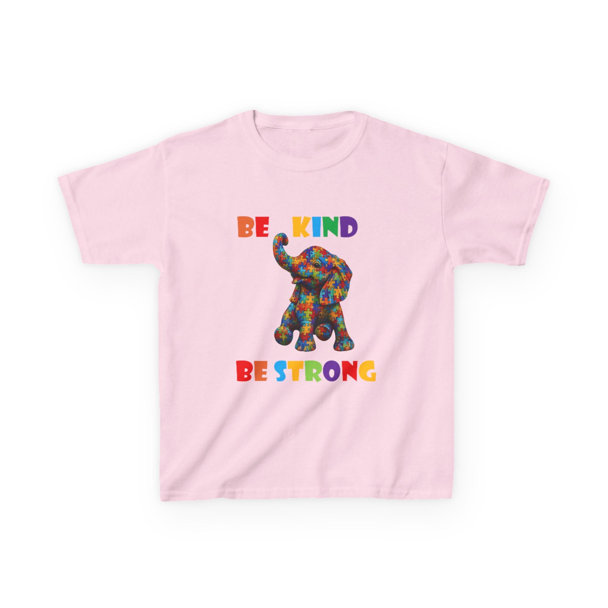 Colorful Patchwork Elephant Be Kind Be Strong Kids Tee | Rainbow Animal Shirt
