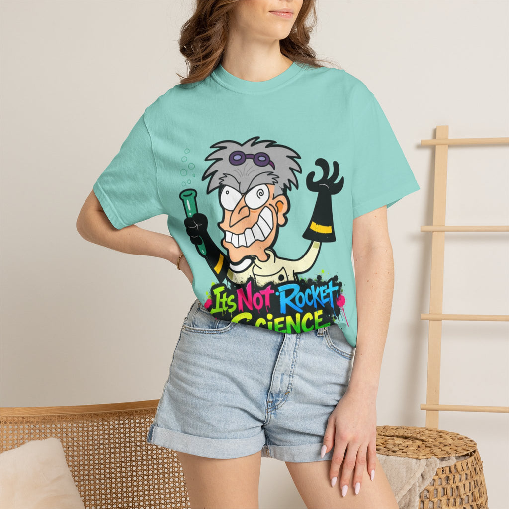 Science Cartoon  Adult T-Shirt — "It's Not Rocket Science" Lab Mad Scientist Tee