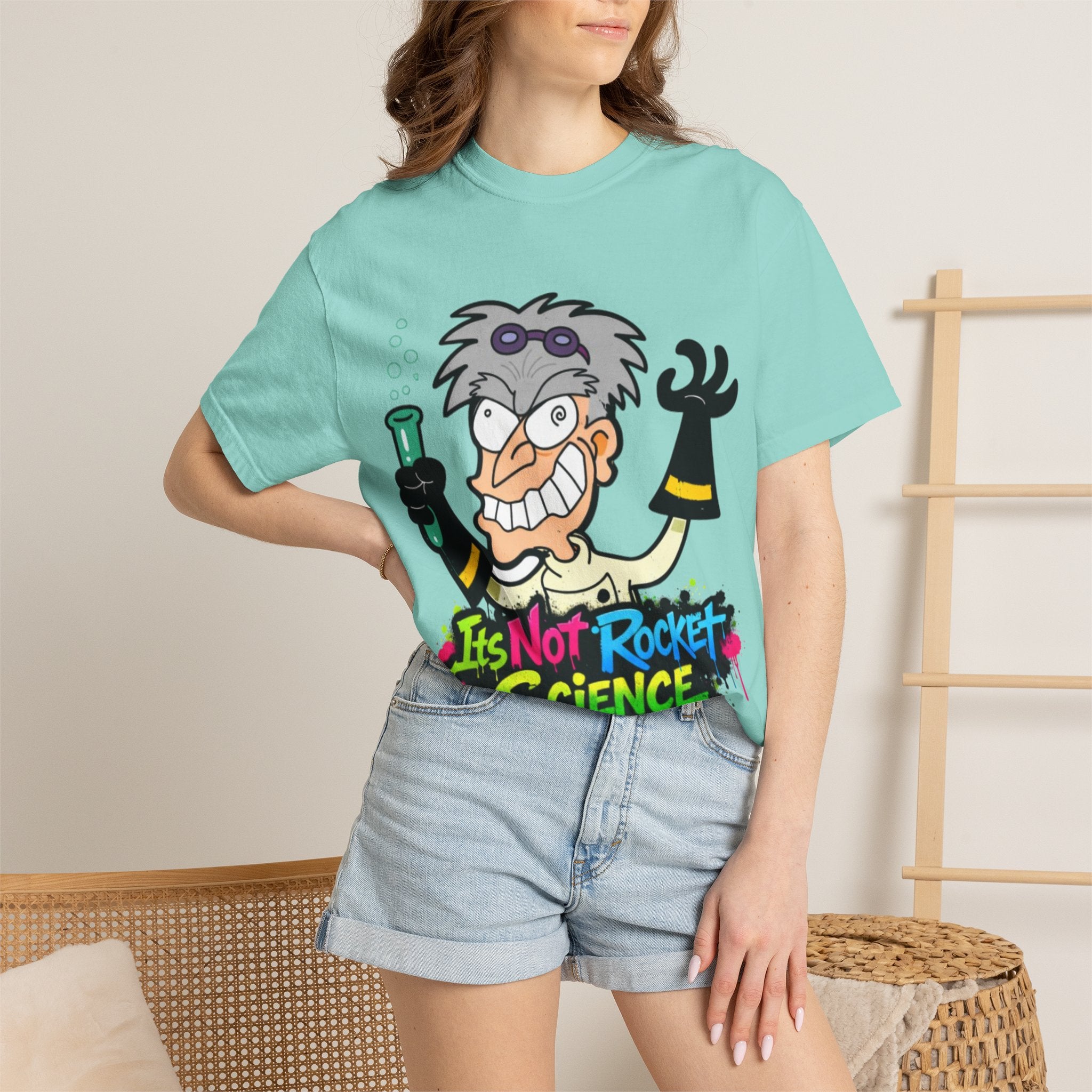 Science Cartoon  Adult T-Shirt — "It's Not Rocket Science" Lab Mad Scientist Tee