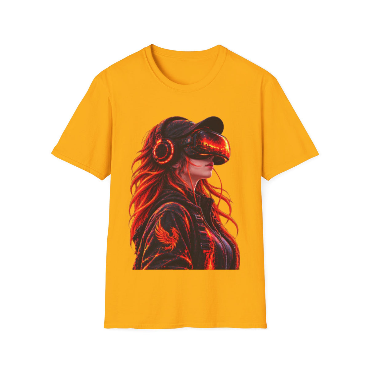 VR Girl Graphic Adult T-Shirt — Neon Cyberpunk Virtual Reality Tee