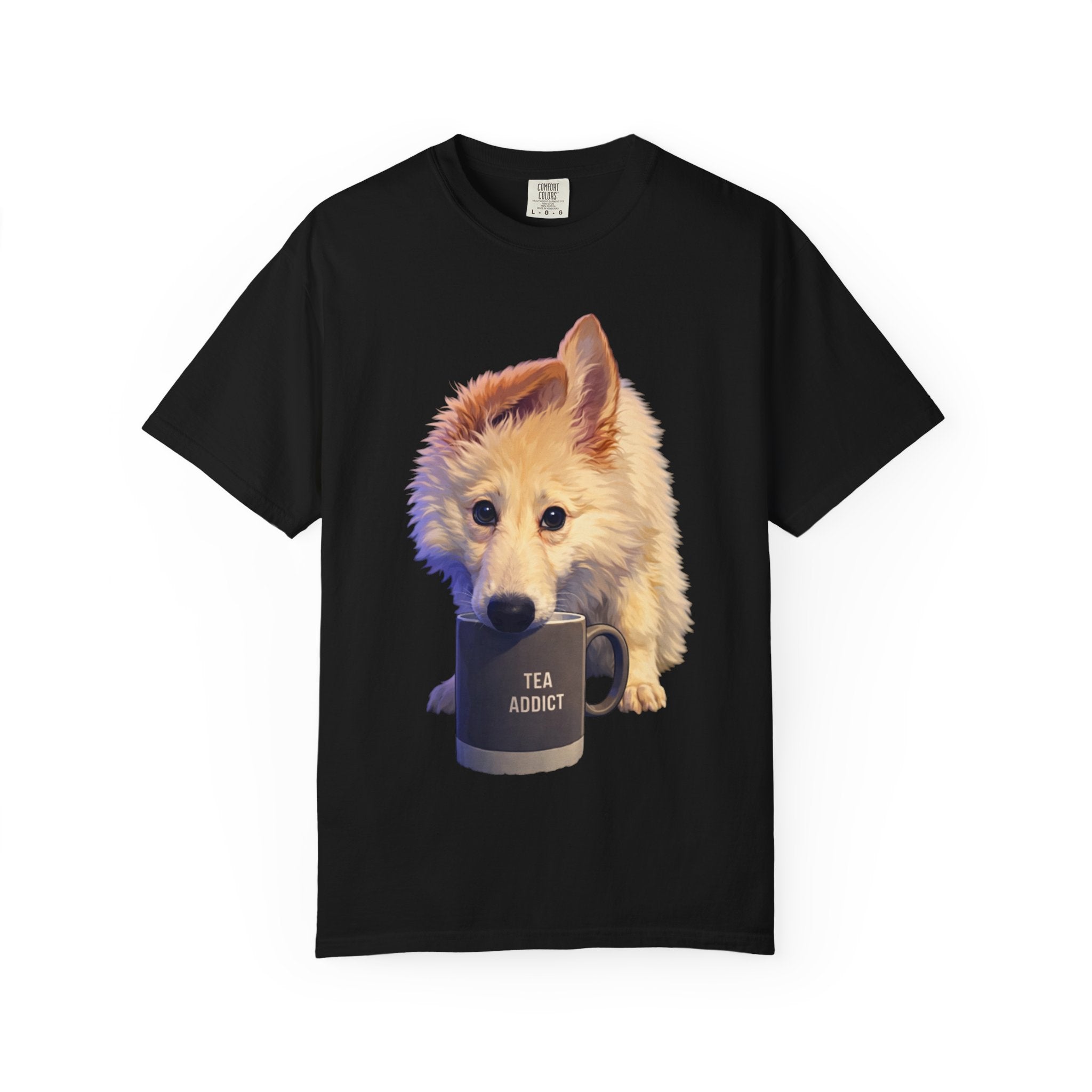 Tea Addict Puppy tee | Tyra Illustration Adult T-Shirt
