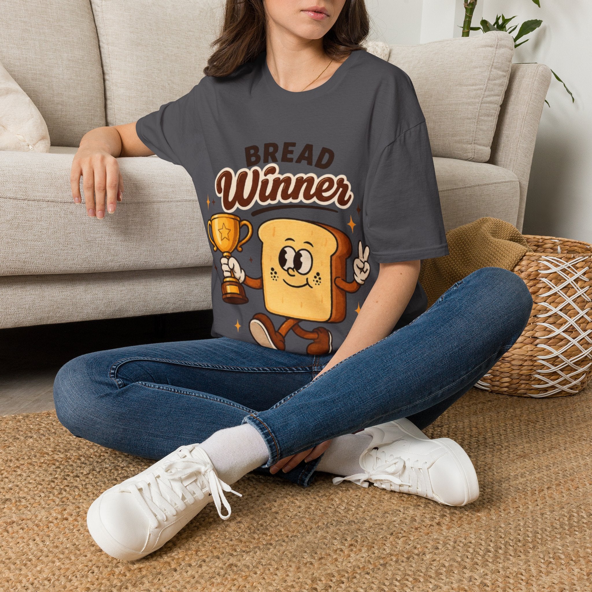 Bread Winner Adult T‑Shirt — Funny Toast Cartoon Tee for Bakers & Breakfast Lovers