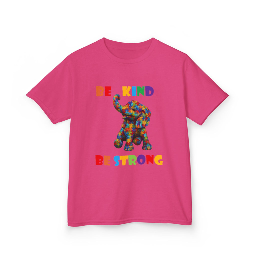 Colorful Patchwork Elephant Be Kind Be Strong Kids Tee | Rainbow Animal Shirt