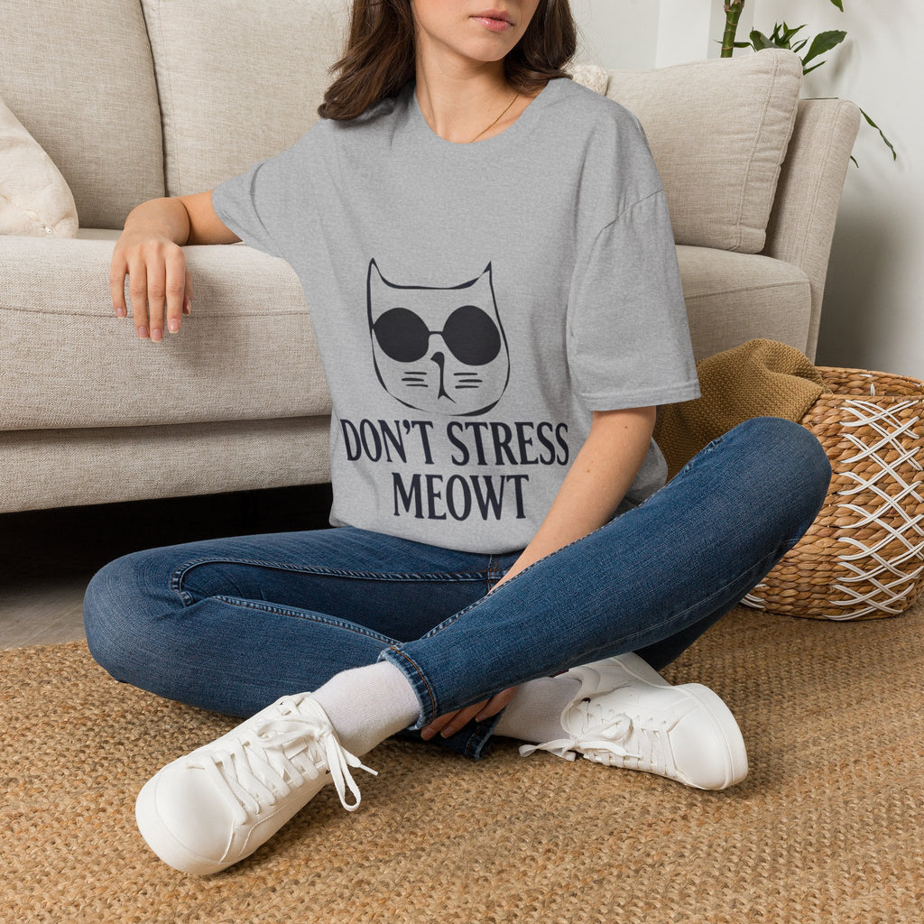 Cat Graphic Adult T-Shirt — "Don't Stress Meowt" Relaxed Tee for Cat Lovers
