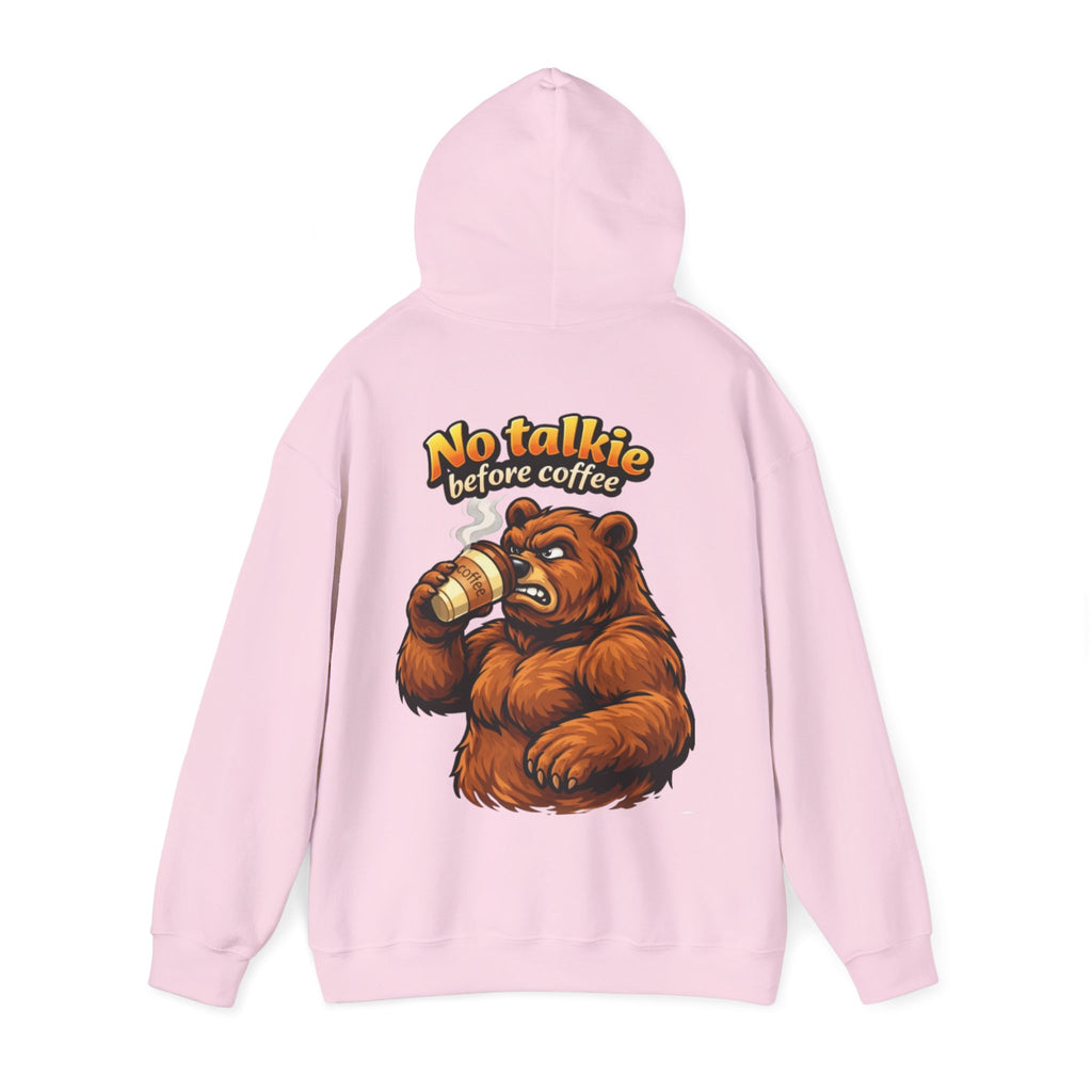Adult Hoodie — "No Huggie Before Coffee" Bear Coffee Lover Pullover