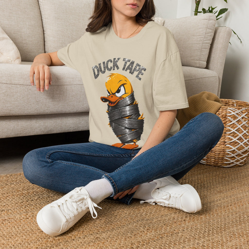 Duck Tape Adult T-Shirt — Funny Angry Duck Wrapped in Duct Tape Graphic Tee