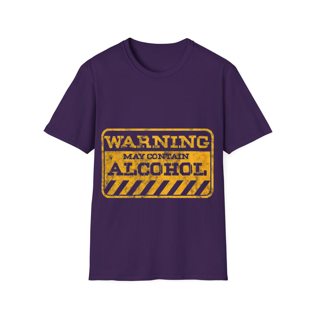 Adult T-Shirt — "WARNING: May Contain Alcohol" Distressed Graphic Tee