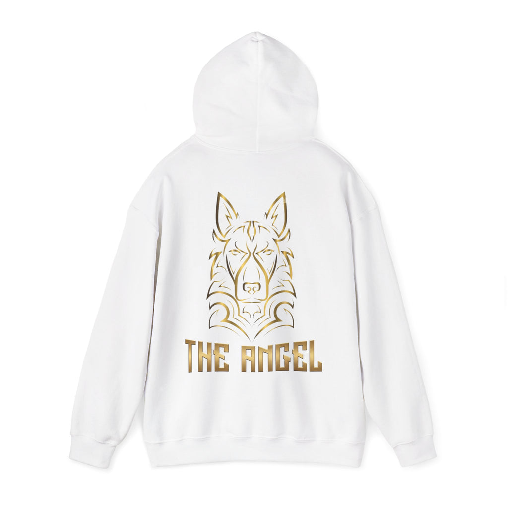 Angel Wolf Adult Hoodie — "The Angel" Gold Graphic Pullover