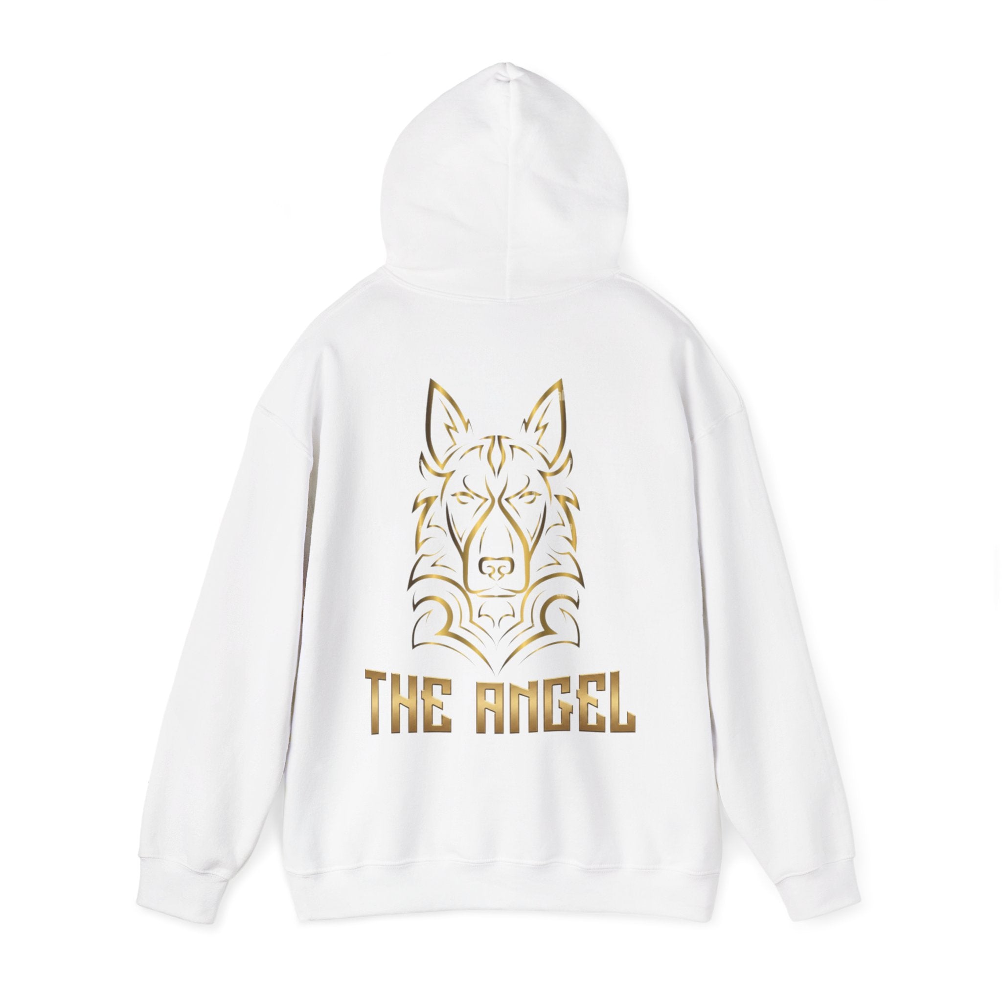 Angel Wolf Adult Hoodie — "The Angel" Gold Graphic Pullover