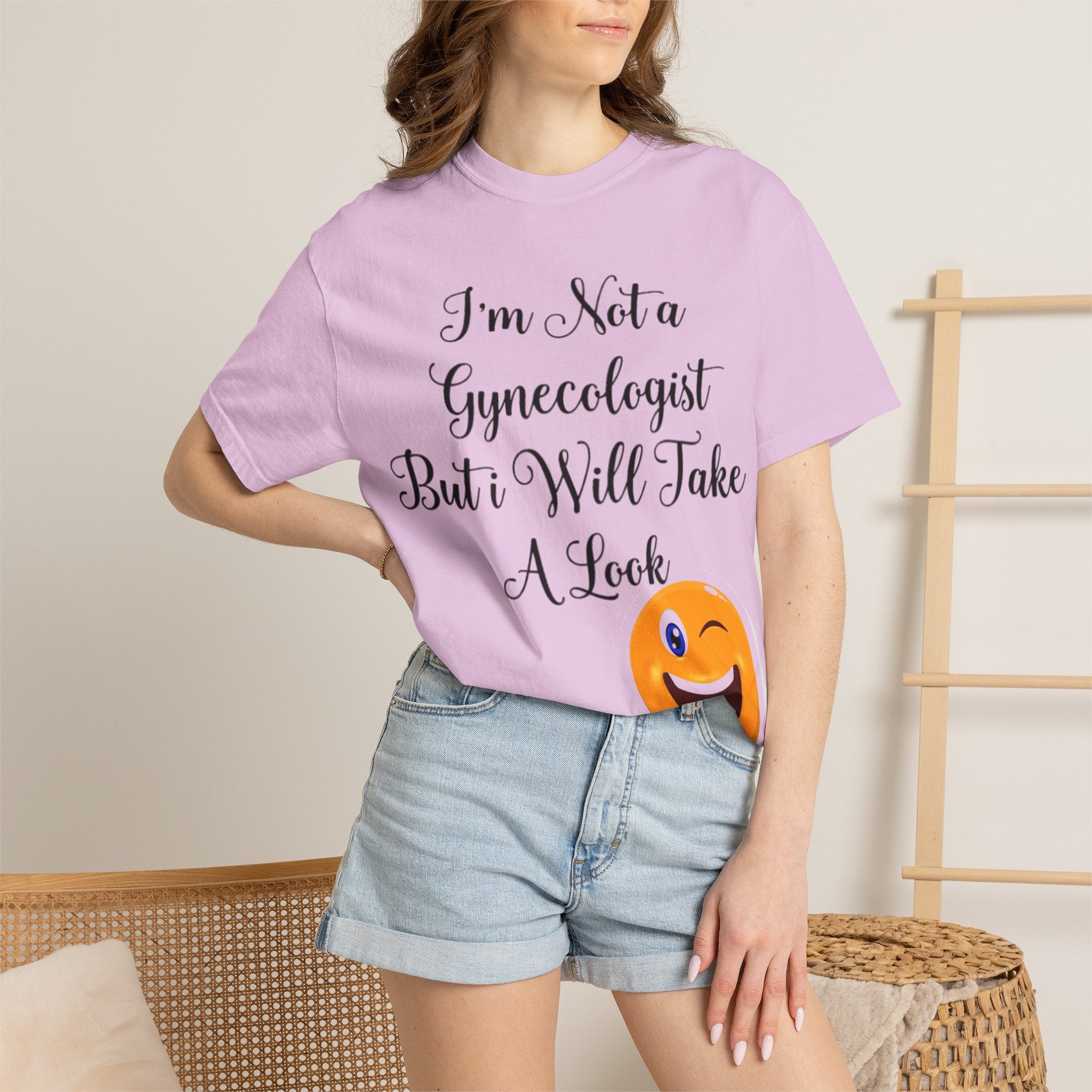 Funny Gynecologist Joke Adult T-Shirt — "I'm Not a Gynecologist But I Will Take a Look" Emoji Tee