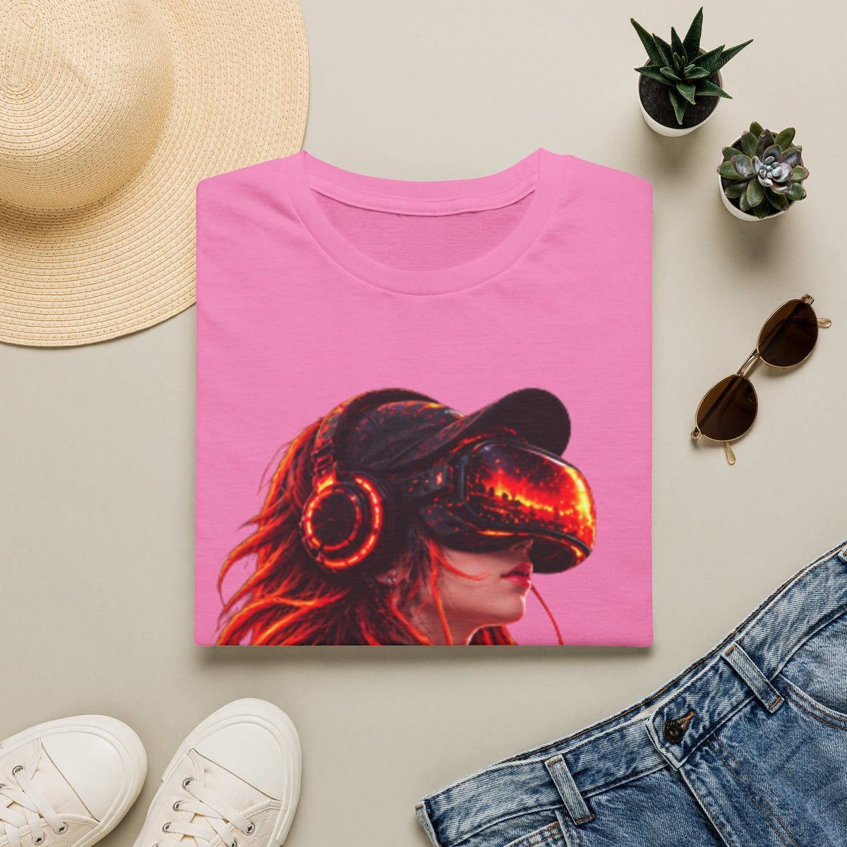 VR Girl Graphic Adult T-Shirt — Neon Cyberpunk Virtual Reality Tee