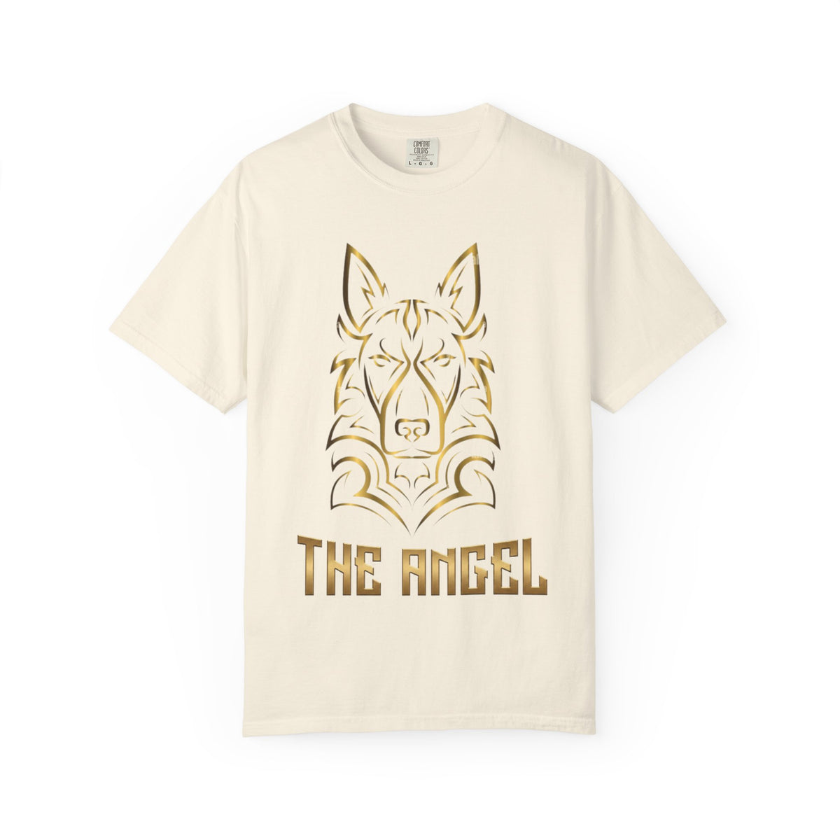 The Angel Wolf Adult T-Shirt — Gold Line Art Graphic Tee