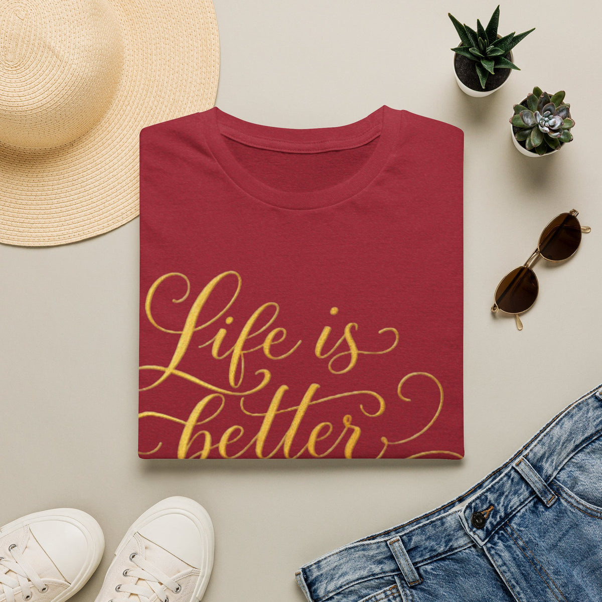 Adult T-Shirt — "Life is Better with Friends" Gold Script Tee