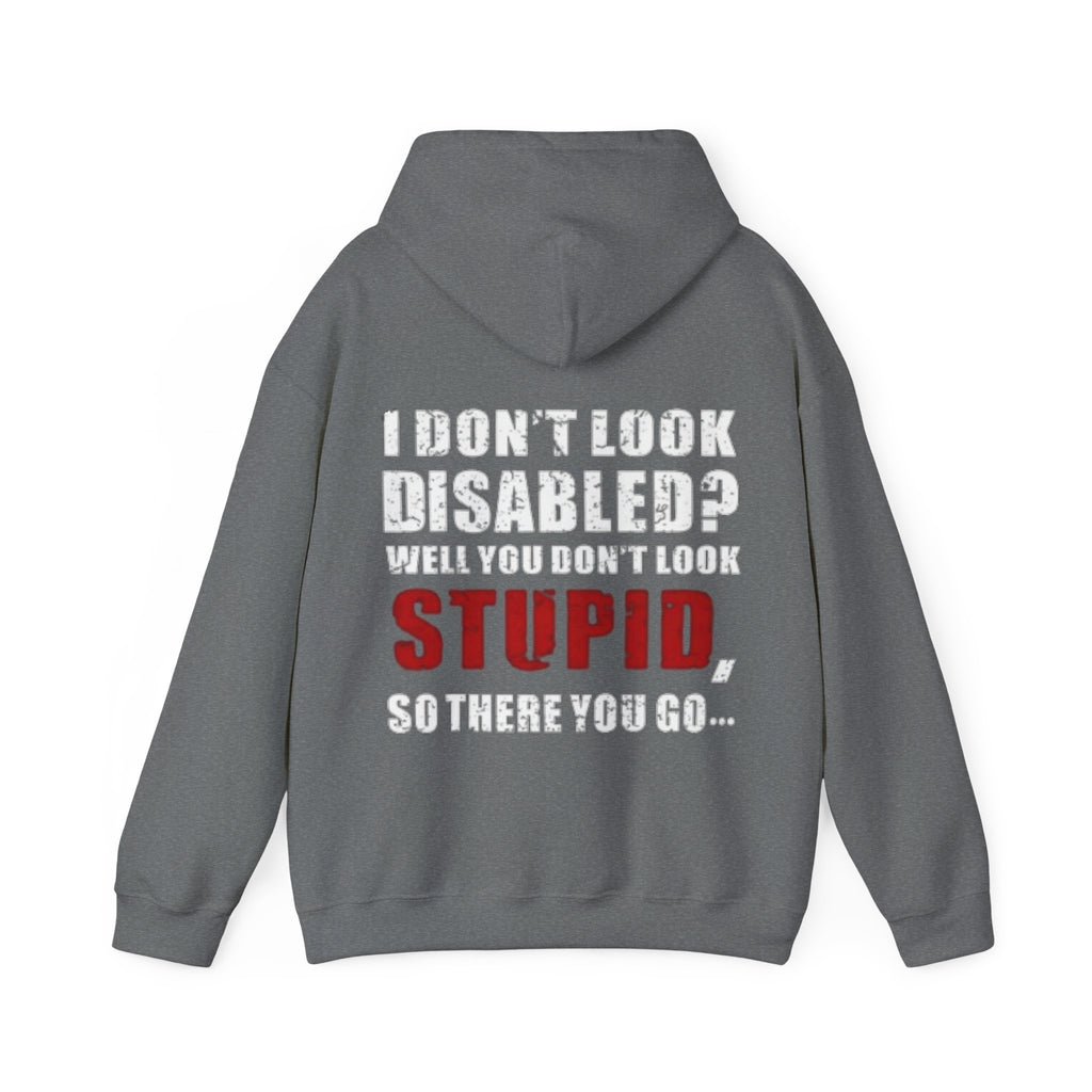 Adult Hoodie — “I Don’t Look Disabled? When You Don’t Look STUPID” Graphic Back Print