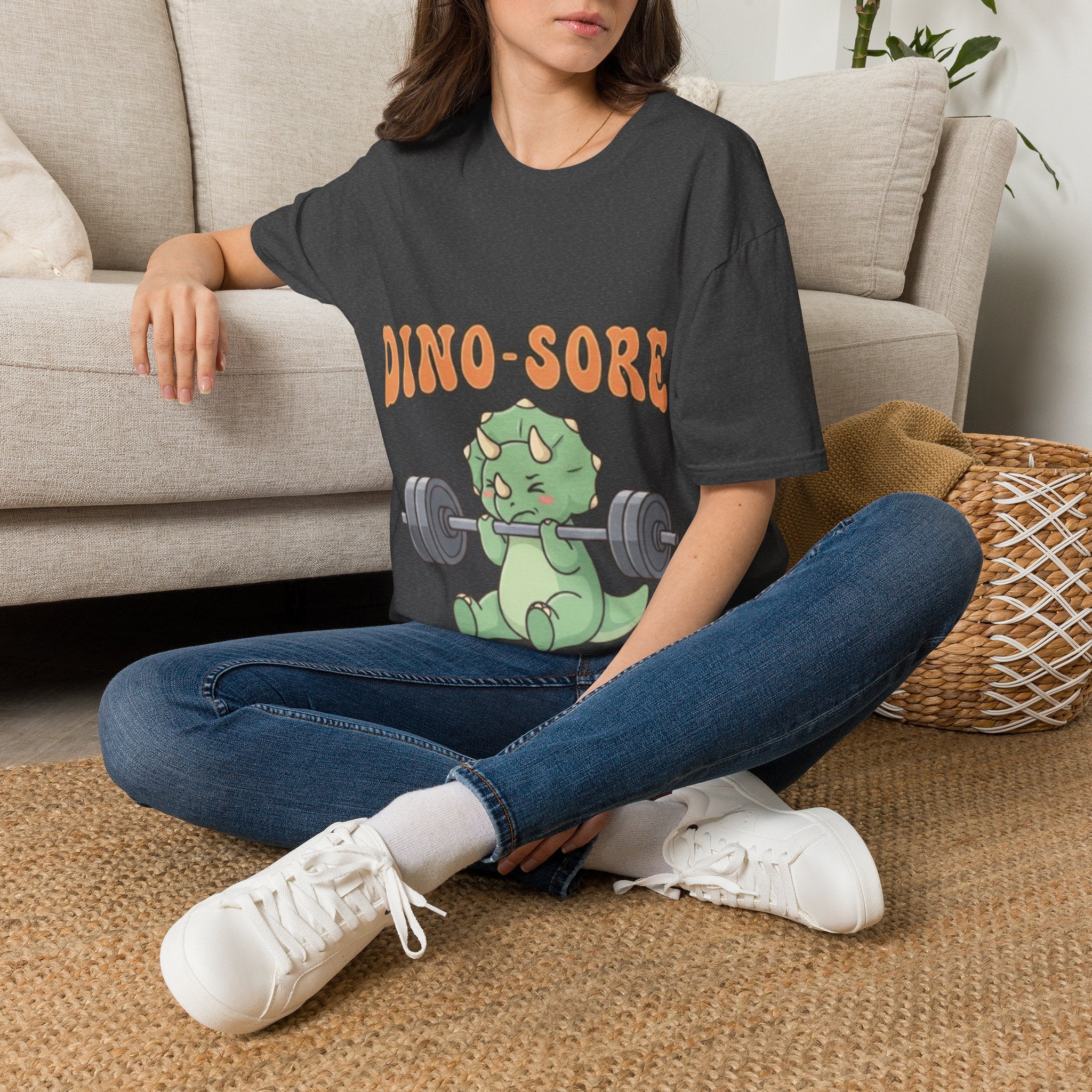 Dino-Sore Adult T-Shirt — Cute Workout Dinosaur Fitness Tee