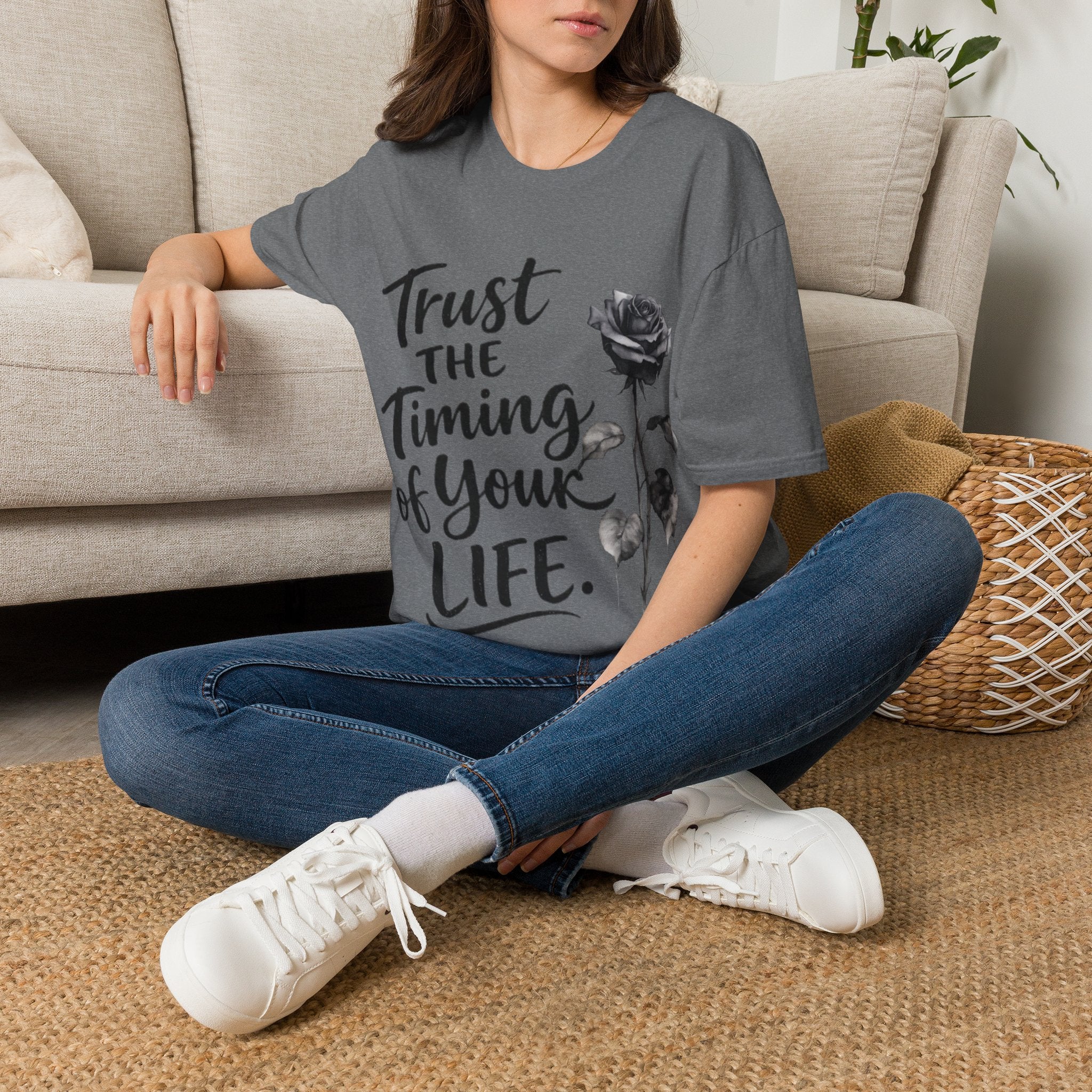 Trust the Timing of Your Life Adult T-Shirt – Inspirational Floral Tee