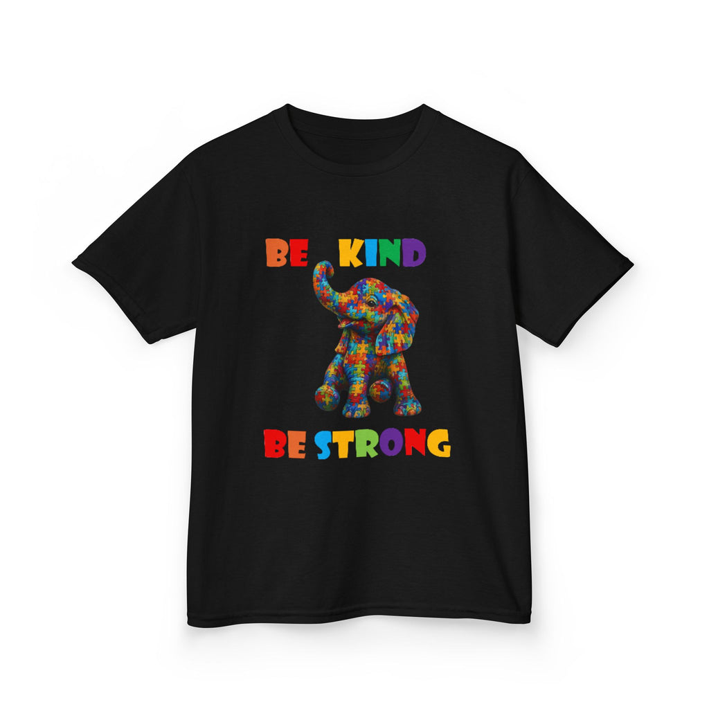 Colorful Patchwork Elephant Be Kind Be Strong Kids Tee | Rainbow Animal Shirt