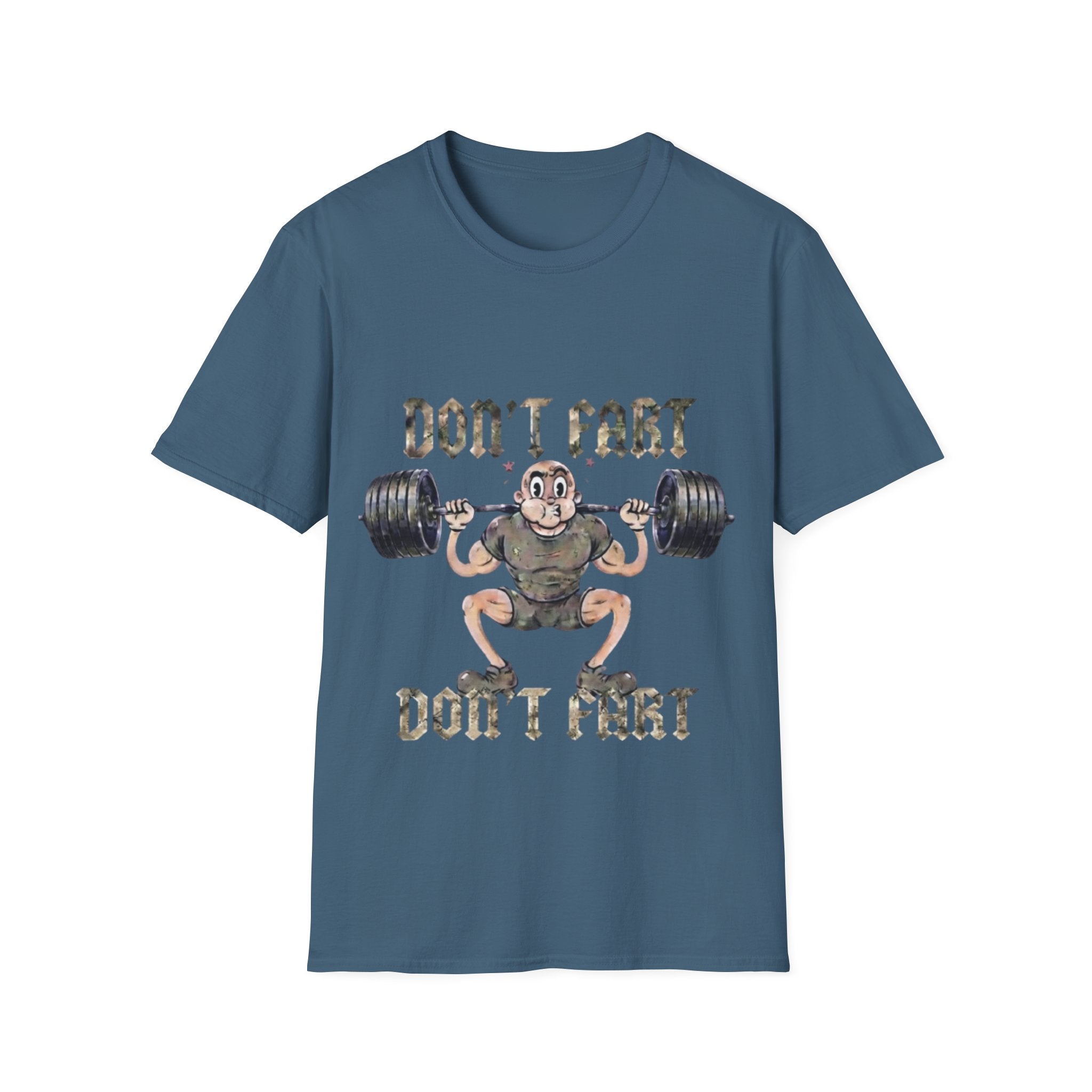 Don't Fart Weightlifting  Adult T‑Shirt — Funny Gym Workout Tee