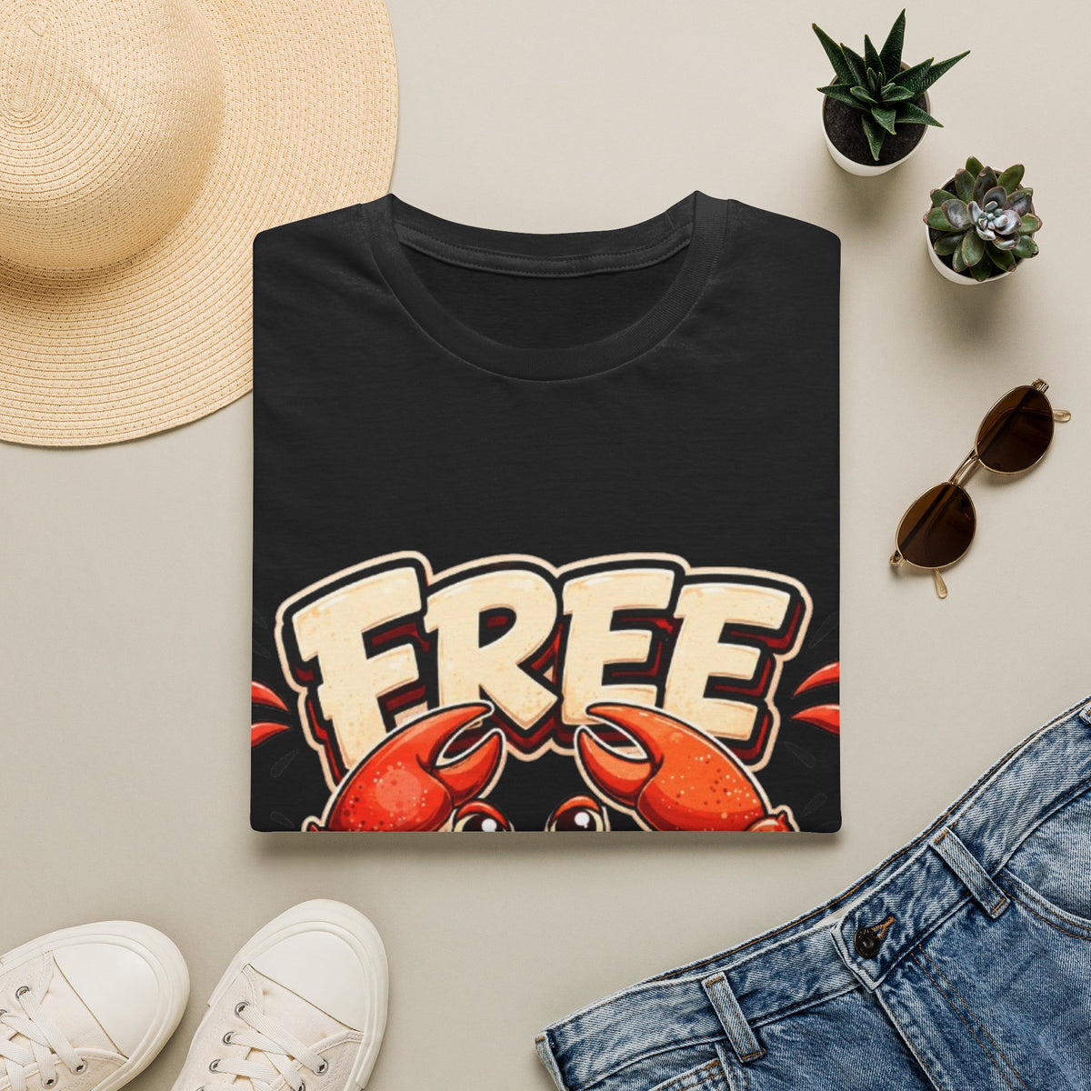 Free Crabs Adult T-Shirt — Funny Seafood Beach Graphic Tee