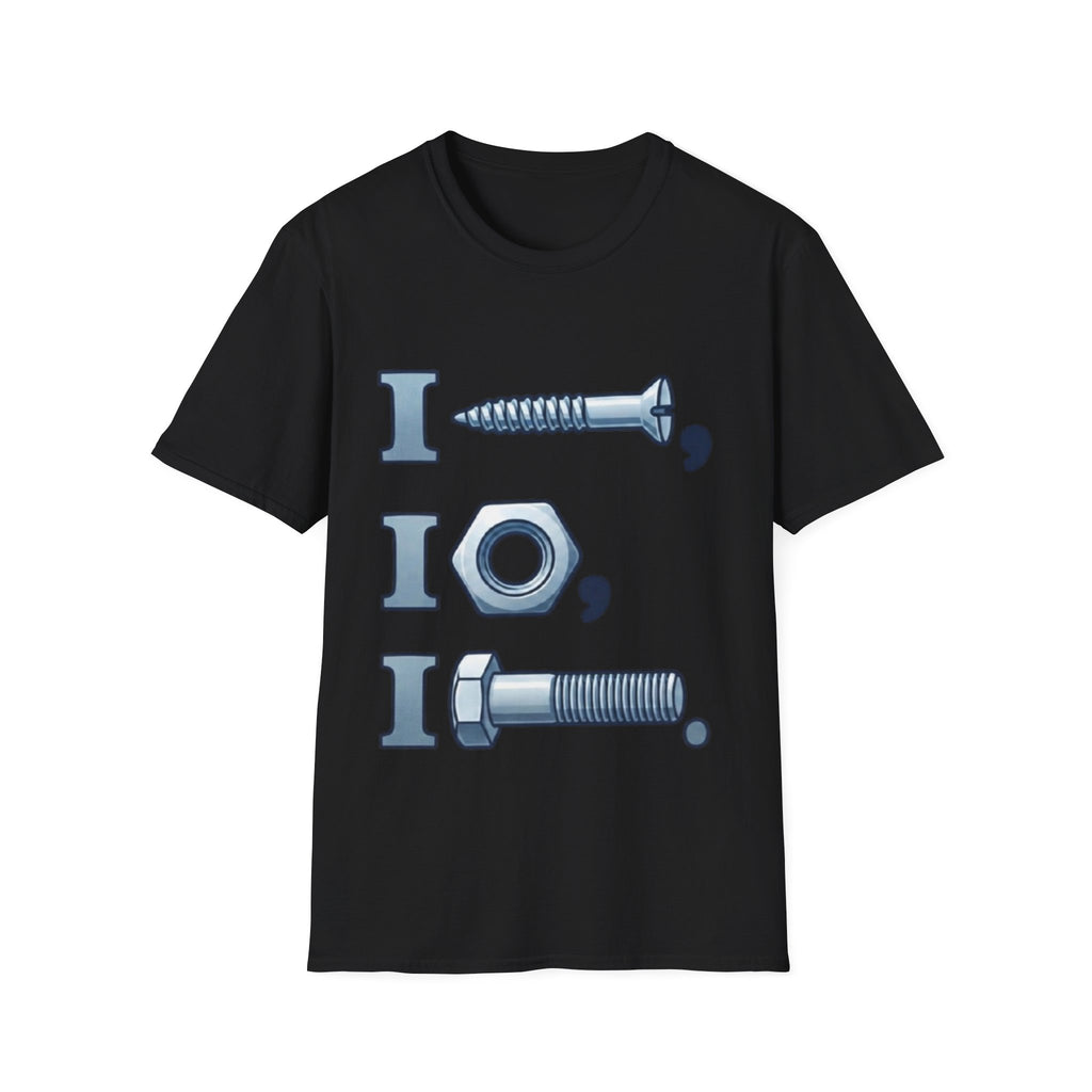 Screw, Nut & Bolt Graphic Adult T-Shirt — I (screw), I (nut), I (bolt) Novelty Tee