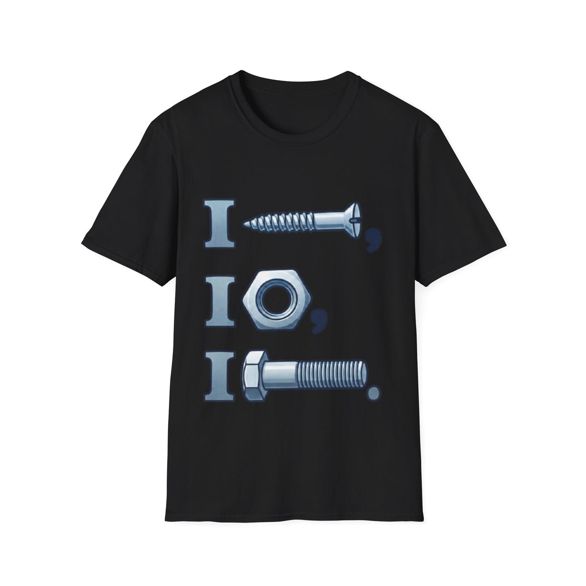 Screw, Nut & Bolt Graphic Adult T-Shirt — I (screw), I (nut), I (bolt) Novelty Tee