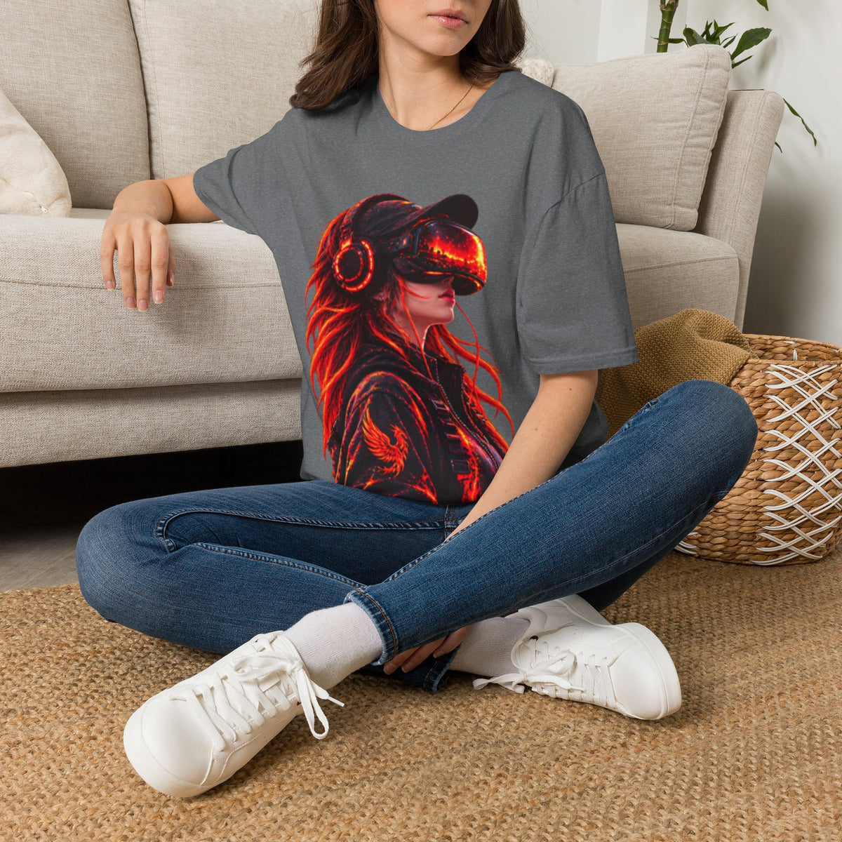 VR Girl Graphic Adult T-Shirt — Neon Cyberpunk Virtual Reality Tee
