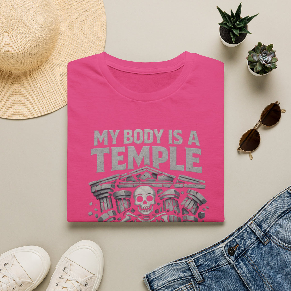 Temple Skeleton Adult T-Shirt — "My Body Is a Temple" Vintage Gothic Tee