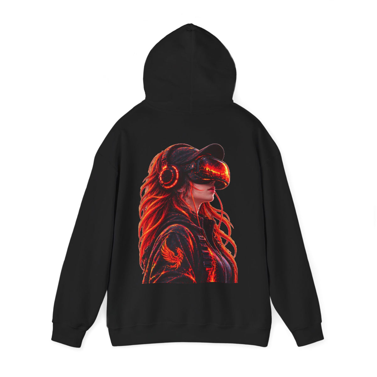 VR Headset Adult Hoodie — Futuristic Gamer Portrait Graphic Hooded Sweatshirt