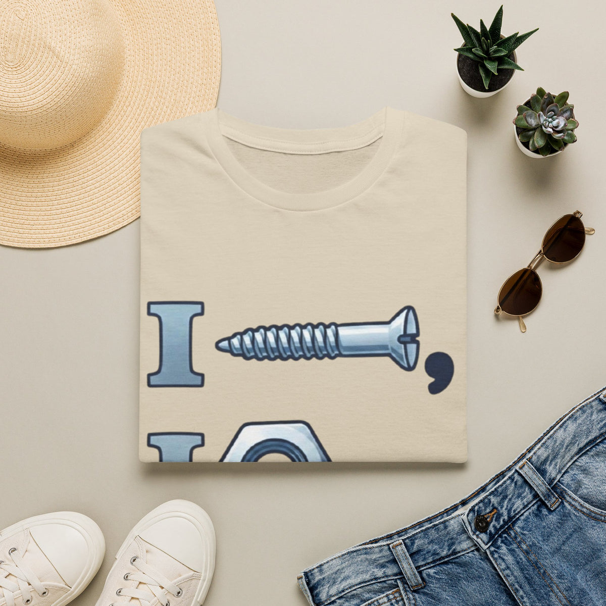 Screw, Nut & Bolt Graphic Adult T-Shirt — I (screw), I (nut), I (bolt) Novelty Tee
