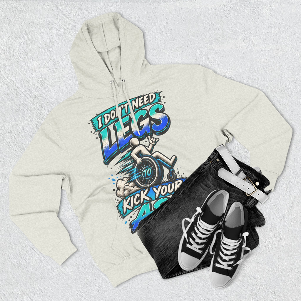Adult Hoodie — "I Don't Need Legs to Kick Your Ass" Wheelchair Pride Graphic Hoodie