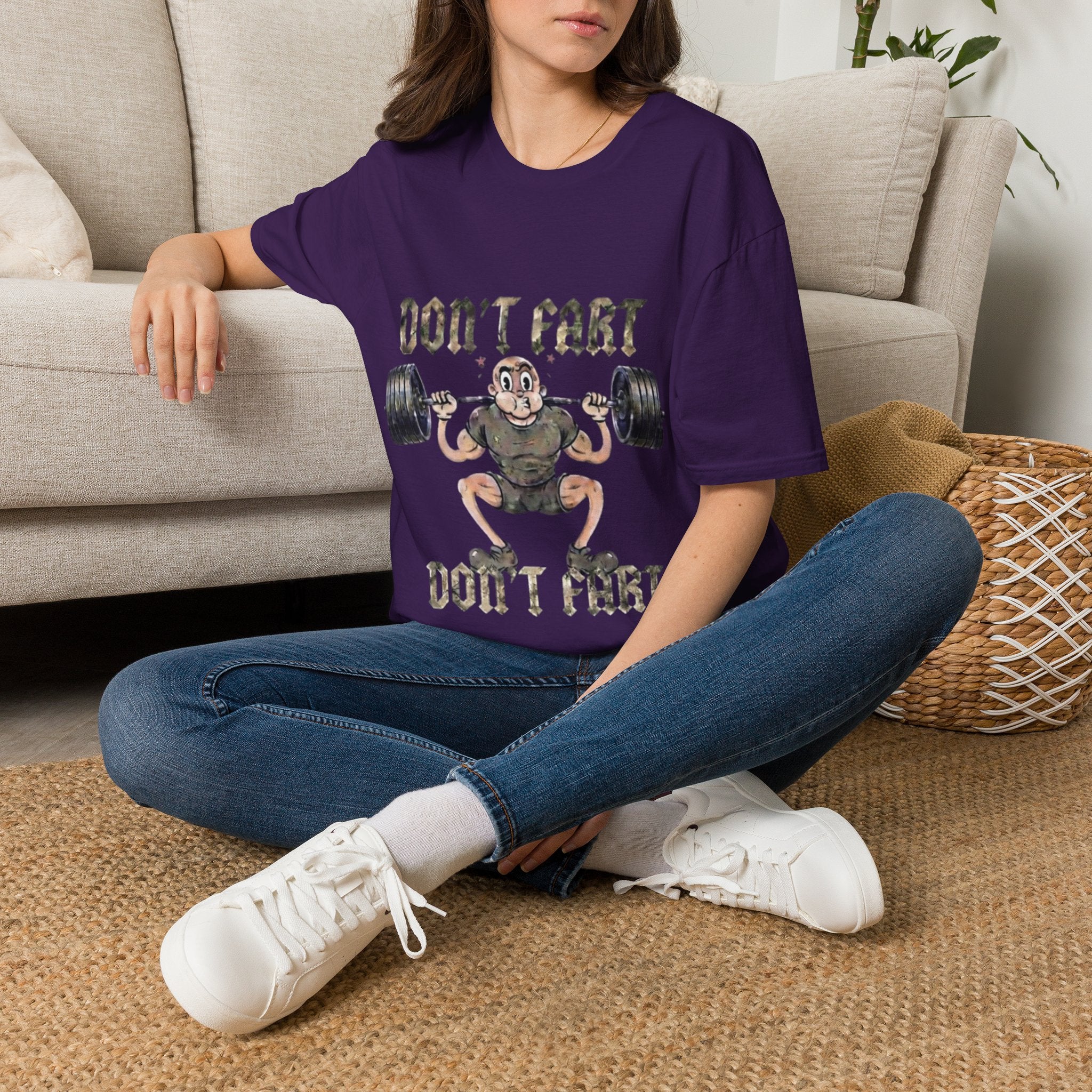 Don't Fart Weightlifting  Adult T‑Shirt — Funny Gym Workout Tee