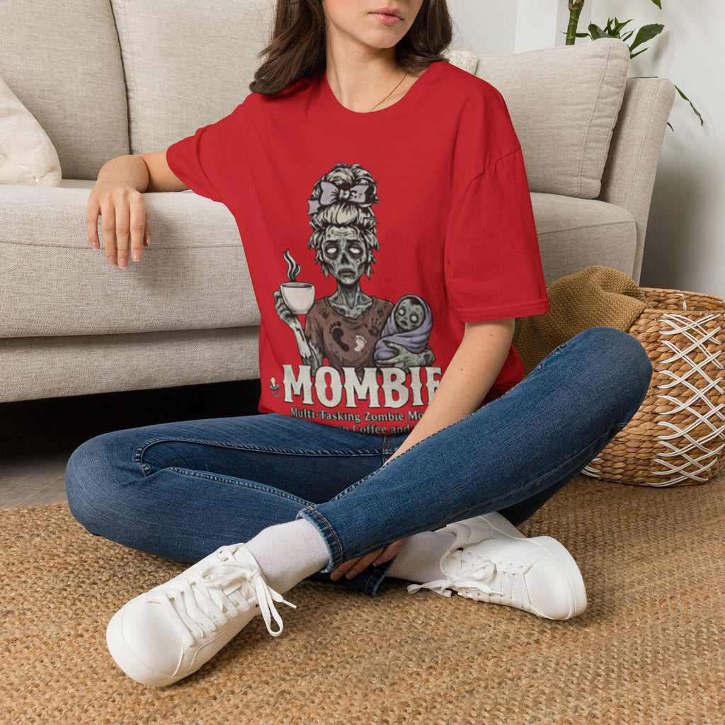 Mombie Adult T-Shirt – Funny Zombie Coffee Tee for Halloween & Horror Fans