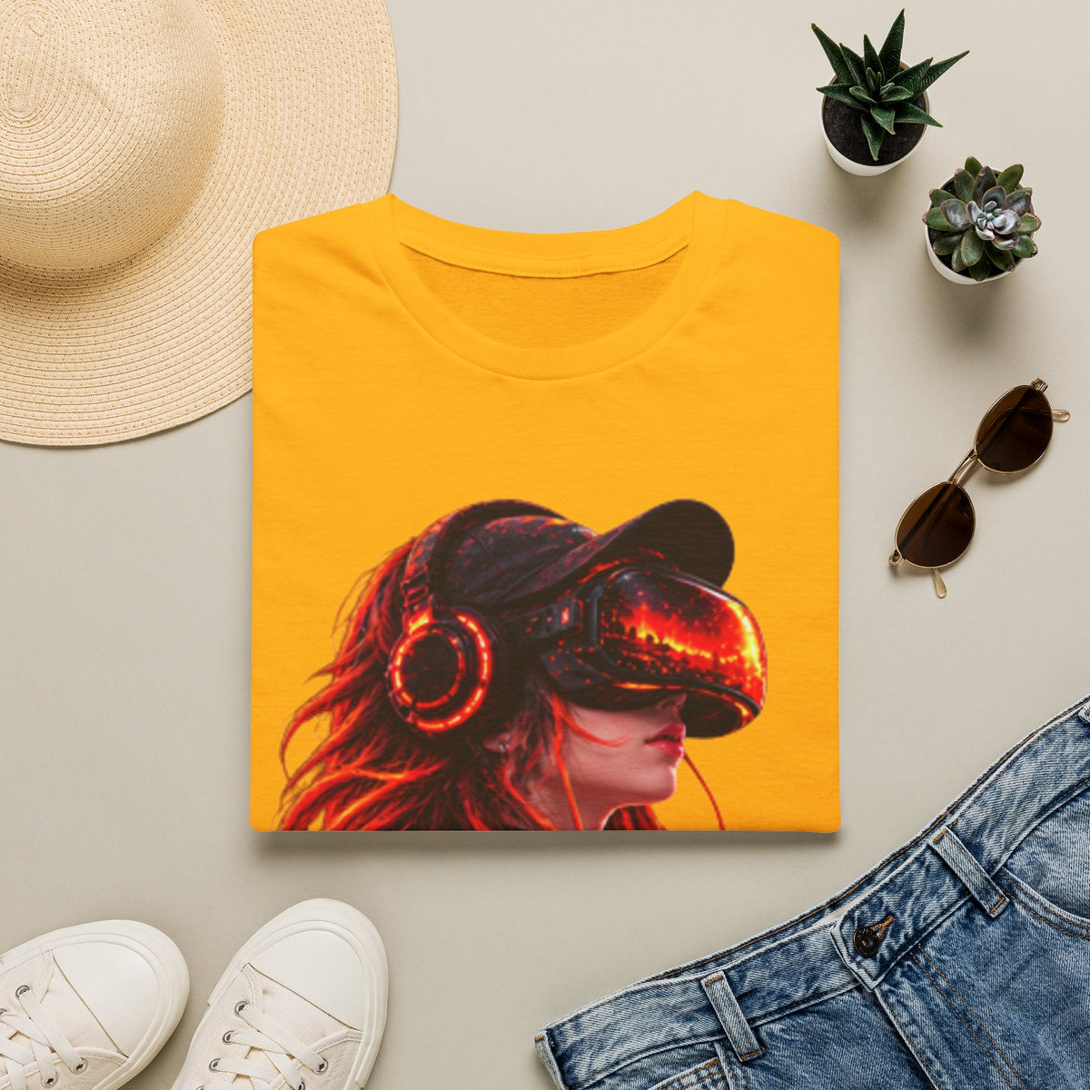 VR Girl Graphic Adult T-Shirt — Neon Cyberpunk Virtual Reality Tee