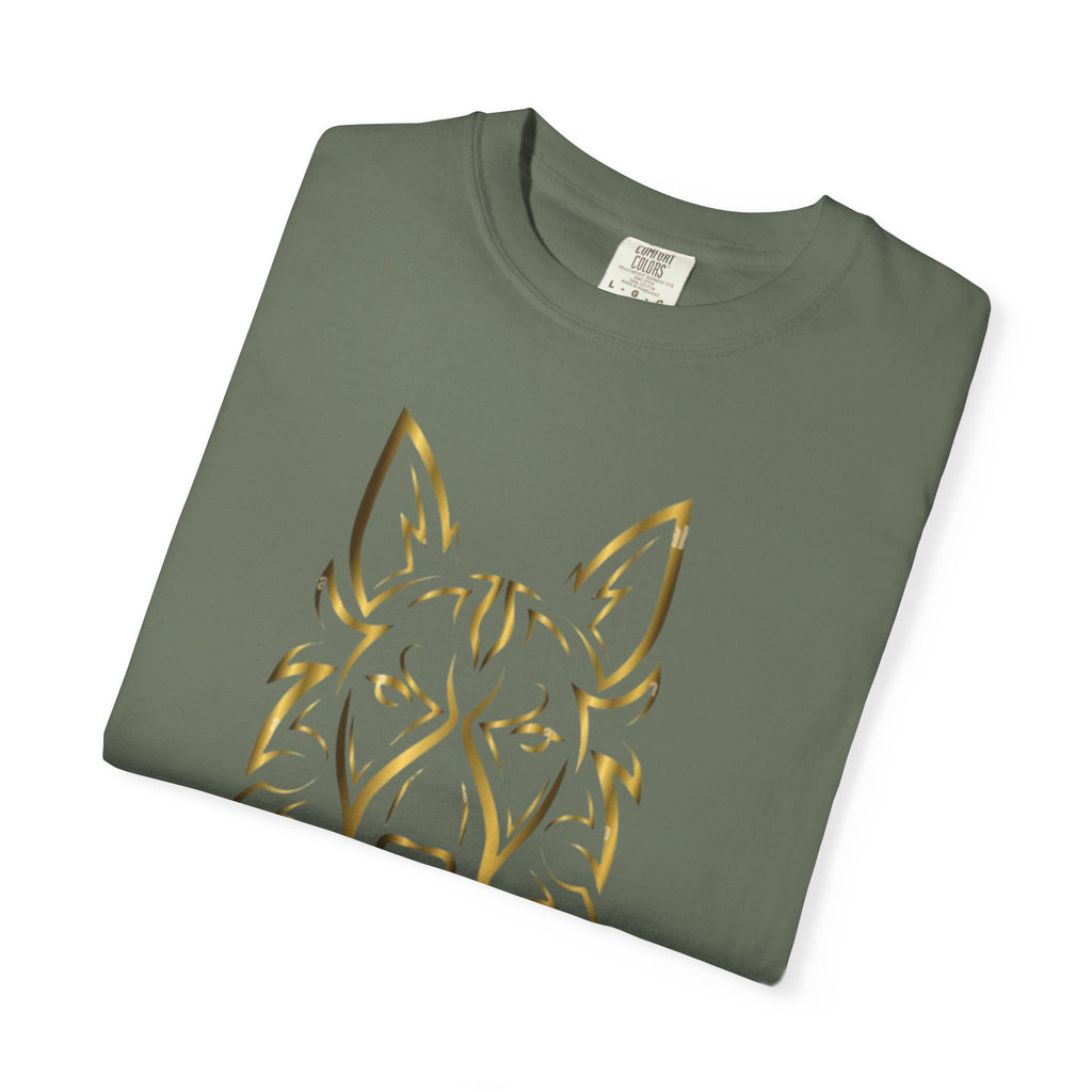 The Angel Wolf Adult T-Shirt — Gold Line Art Graphic Tee