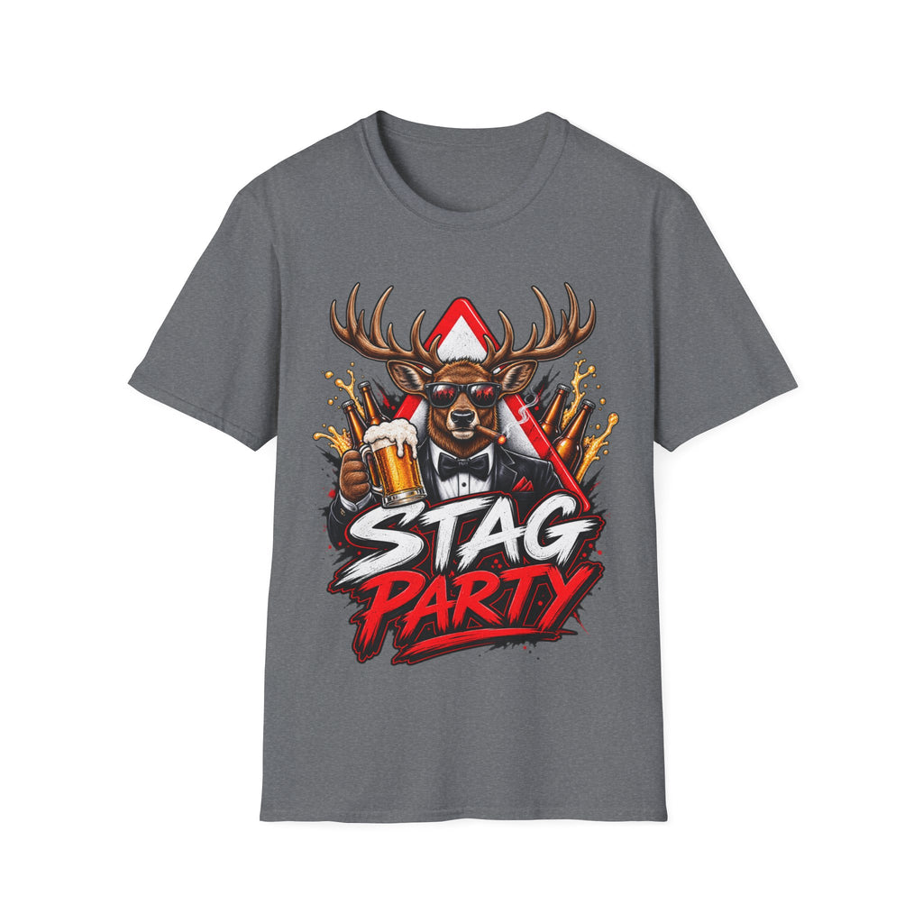 Stag Party Adult T-Shirt — Funny Beer-Drinking Deer Graphic Tee for Bachelor Parties