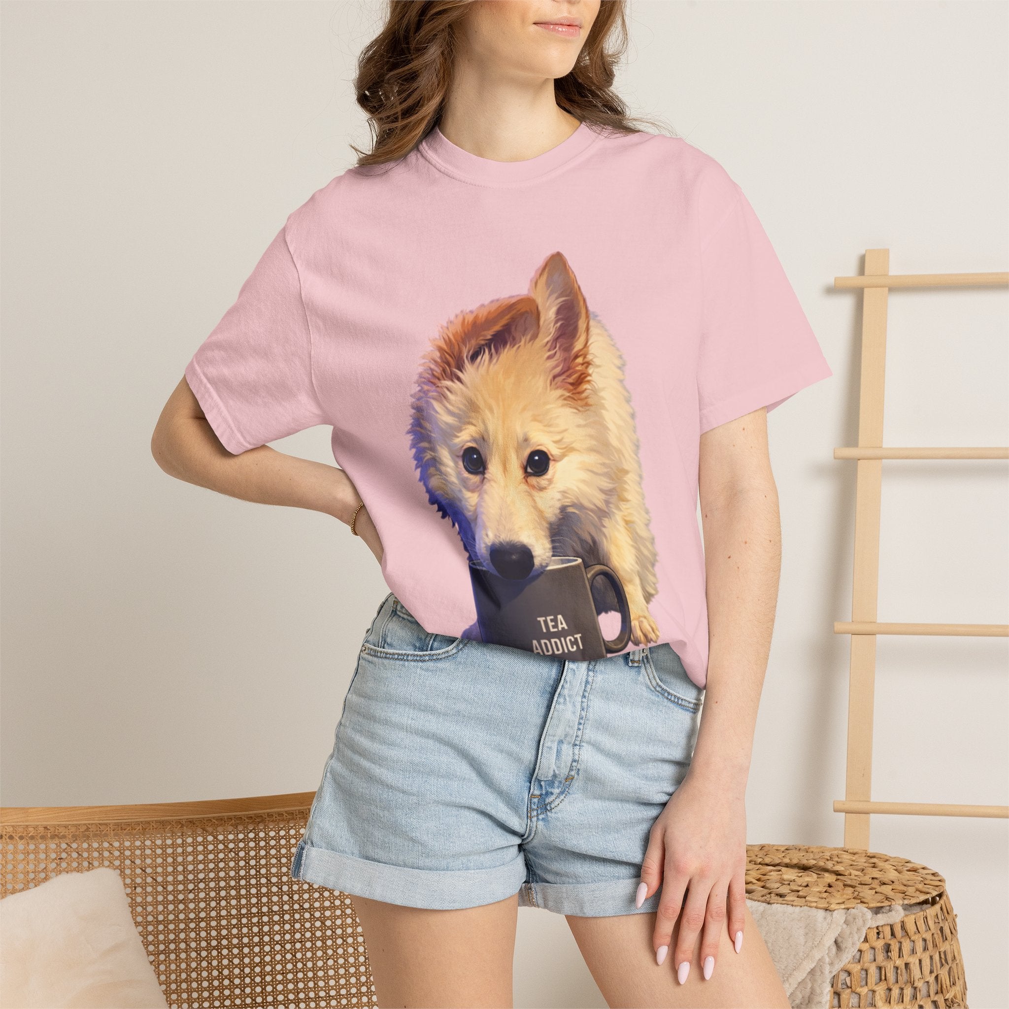 Tea Addict Puppy tee | Tyra Illustration Adult T-Shirt