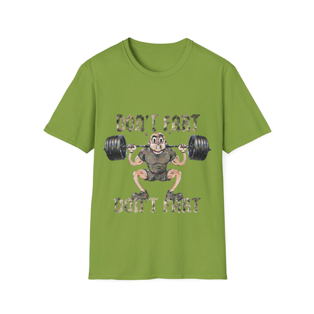 Don't Fart Weightlifting  Adult T‑Shirt — Funny Gym Workout Tee