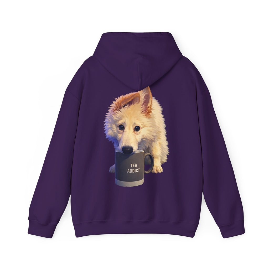 Cute Fluffy Dog With Tea Mug Adult Hoodie | Dog Illustration Sweatshirt